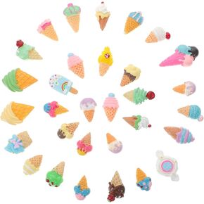 LABRIMP 30Pcs Miniature Food and Play Gemstone Bracelet Resin Charm Beads Scrapbooking Embellishments Resin Beads Kawaii Wedding Table Decorations Resin Charms Decor Manicure Sticker