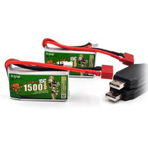(2-Pack) 7.4V 1500mah T-Head High-Rate Lithium Battery for WLTOYS A959-B A969-B A979-B K929-B 144001 12401 9200 9200E 300E YC200 HM123 1/10,1/12,1/16 RC High-Speed Off-Road Vehicle Spare Battery