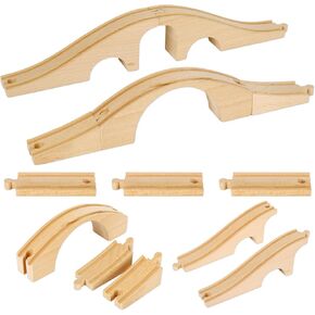 8 Pieces Wood Train Track Expansion Set Wooden Train Bridges Straight Wooden Train Track Accessories for Most Major Toy Train Tracks Railway