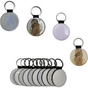 10 pieces Sublimation Blanks keychain Glitter PU Leather both sides can be sublimated DIY Craft