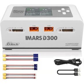 شاحن بطارية ليبو، شاحن التوازن الذكي Gens Ace IMARS D300 ثنائي القناة AC 300W / DC 700W (350W*2) 16A لشحن بطارية الحياة RC LiPo Li-Ion LiHV (أبيض)