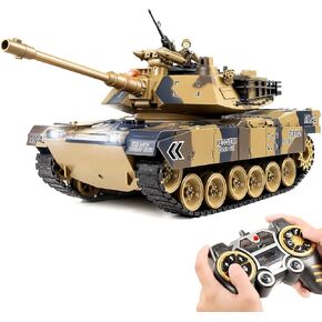 DBshoot1/18 Remote Control Tank, US M1A2 2.4GHz RC Tank with Smoke & Sound & LED Lights, Water Bombs, Army Tank Toys for Adult and Kid, 60 Minutes Playing Times, Fring Water Bombs & BBS
