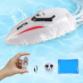 Velasko 2.4Ghz Mini RC Boat 360 درجة دوران ألعاب الإضاءة الملونة قوارب التحكم عن بعد مقاومة للماء، بطارية قابلة للشحن، قارب التحكم عن بعد للأطفال 8-12 (أبيض)