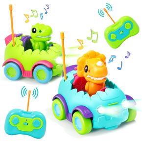 Remote Control Car for Toddlers 2-6, Valentine's Day Gift 2 Pack Electric RC Car Toys with Light & Music, Dinosaur Toys for Kids, Birthday Gift Toys for Toddlers.