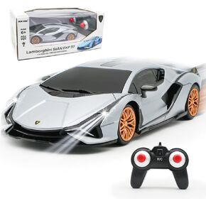 QUN XING Remote Control Car 1:24 Officially Licensed 2.4GHZ Rc Cars Lambo Sport Racing Toy Car for Kids Boys 4-7 Years Birthday Gift,Silver