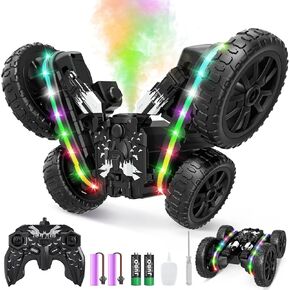 Remote Control Car,RC Cars with Sides Light and Headlights,360°Rotating 4WD Spray RC Stunt Car,2.4Ghz All Terrain Toy Car for Boys Age 4-7 Kids Toy for 8-12 Boys Girls Birthday Gift(Blue)