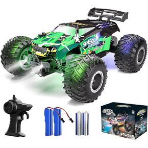 Remote Control Car RC Cars All Terrain Monster Truck, Outdoor 2WD Off Road Hobby RC Truck with 2 Rechargeable Batteries and Colorful Light, 20Km/h Fast RC Car Toys Gift for Kids Boys