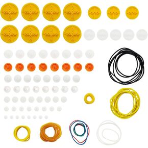 116pcs Plastic Belt Pulley Gear Set with Rubber Belts Band, Plastic Model Accessories, Combination Package for DIY Robot Car RC Airplane Helicopter Toy Model Science Experiments