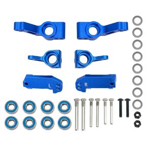 Aluminum Steering and Caster Blocks with Rear Stub Axle Carriers Upgrade Kit for 1/10 Traxxas Slash, Stampede, Rustler 2WD - Replaces 3632, 3736, 3752 (Blue)