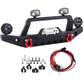 Metal Front Bumper Mounts Set w/Winch & 5mm LED White Lights for TRX-4 Axial SCX10 SCX10 II 90046 SCX10 III AXI03007 Redcat Gen 7 1/10 RC Crawler