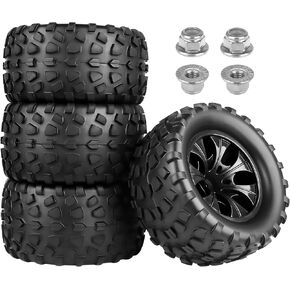 1/10 Scale RC Truck Wheels and Tires 2.8" Monster Tires 12mm Hex for Traxxas Rustler Stampede 4x4 Vxl 2WD Redcat Volcano Epx Pro 4PCS