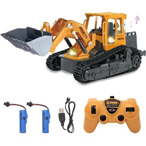 RC Bulldozer, Remote Control Bulldozer with Metal Dozer Blade Lights and Sounds, RC Bulldozer 6-Channel 2.4Ghz, RC Construction Vehicles Toy for Boys Kids