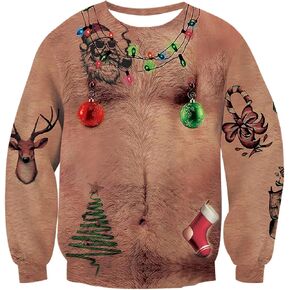 Idgreatim Unisex Ugly Christmas Crewneck Sweatshirt Novelty 3D Graphic Long Sleeve Sweater Shirt