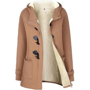 Gihuo Women's Sherpa Lined Toggle Duffle Coat Fleece Hooded Winter Warm Jacket Sweatshirt