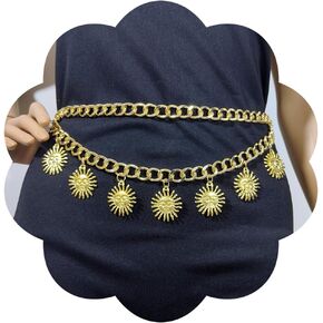 Urieo Boho Sun Chain Belt Gold Metal Waist Chain Pendant Body Accessories Dress Daily Party for Women and Girls
