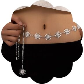 Urieo Boho Sun Chain Belt Gold Metal Waist Chain Pendant Body Accessories Dress Daily Party for Women and Girls