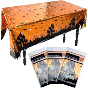 3 Packs Waterproof Halloween Tablecloth, Rectangle Disposable Table Cover Plastic Table Cloths for Halloween Party Decoration Supplies, 54 X 73 Inches (Halloween)