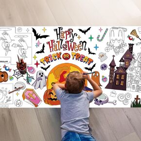 Halloween Giant Coloring Tablecloth, Large Halloween Coloring Poster, 31 x 72 Inches Jumbo Paper Coloring Banner Halloween Arts and Crafts Activity Table Cloth for Halloween Party Favors Decorations