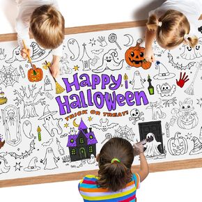 Halloween Giant Coloring Poster - 1 Pack Large Happy Halloween Coloring Table Cloth for Kids, Jumbo Paper Coloring Tablecloth for Gifts Activities Games Halloween Party Favors Supplies, 30 x 72 Inch