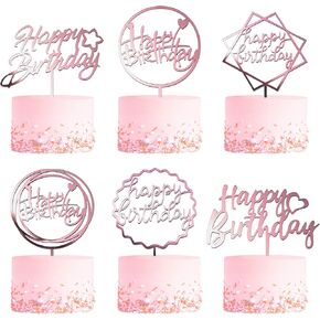 6-Pack Gold Birthday Cake Topper Set, Double-Sided Glitter, Acrylic Happy Birthday Cake Toppers/Cupcake Toppers, Birthday Decorations for Children or Adults.