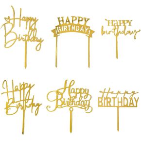 Black Acrylic Cake Toppers - 6pcs Happy Birthday Toppers for Decorations