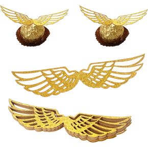 50PCS Wizard Party Chocolate Decoration Wings Chocolate Decoration, Wings Wafer Cupcake Toppers with 50pcs Glue Point, Wafer Cupcake Toppers for Anniversary Birthday Wedding