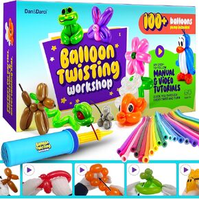 Dan&Darci Balloon Animal Twisting Kit with Pump for Kids - Boy & Girl Easter Gift - Birthday Gifts for Girls and Boys - Arts and Crafts for Kid Ages 8-12 - 6 7 8 9 10 11 12 Year Old - Animals Balloons