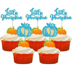 24Pcs Little Pumpkin Cupcake Toppers Glitter Pumpkin Cupcake Picks Little Pumpkin Baby Shower Decorations Fall Harvest Theme Baby Shower Kids Birthday Party Supplies