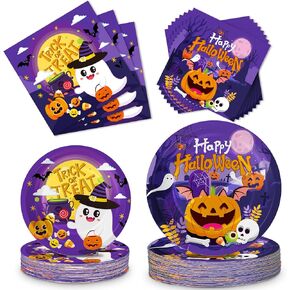150 Pcs Halloween Plates and Napkins Sets - Cute Happy Halloween Party Supplies Tableware, Halloween Disposable Paper Plates Napkins Set for Halloween Birthday Party Decorations Favors, Serve 50