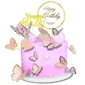 60Pcs Butterfly Cupcake Topper Pink Purple Gold, Lively 3D Butterflies for Cake Decor Birthday Anniversary Kids Wedding Girl Women Party Wall Food Decorations,Mixed Size