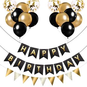 Happy Birthday Banner and Buntings, Happy Birthday Decorations Set Contains12inch Balloons, Ribbons and Birthday Banners, Happy Birthday Decorations (Macaron)