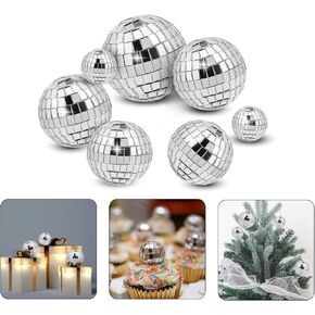 7PCS Disco Ball Cake Topper, Disco Ball Cake Decorations Different Sizes, 70s Disco Themed Dance Party Supplies, Small Disco Balls for Cake Dessert Accessories Disco Party Ornament (Silver)