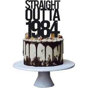 Straight Outta 1984 Cake Topper for 41st Men and Women Birthday Party ，Funny 41 and Fabulous Decoration，Handmade - Black