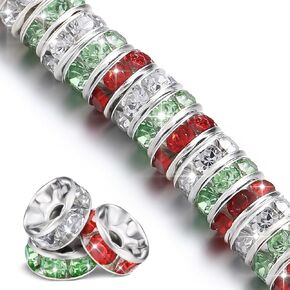 Ferreve 600 جهاز كمبيوتر شخصى عيد الميلاد الخرز الفاصل لصنع المجوهرات 8mm حجر الراين الخرز الفاصل للأقلام مطرز أحمر أخضر أبيض كريستال حبة الفواصل DIY بها بنفسك عطلة سوار قلادة الهدايا الحرف اليدوية
