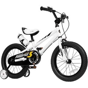 Royalbaby Freestyle Outdoor Children's Bicycle Dual Handbrakes Sporty Kid Bike with Training Wheels and Adjustable Seat, 14 Inch, White