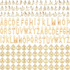 SANNIX Letter Charms, 156Pcs/6 Sets Alphabet ABC Letter Charms 3 Styles Capital A-Z Charms DIY Bracelet Necklace Pendants with 200Pcs Open Jump Rings for Jewelry Making, KC Gold
