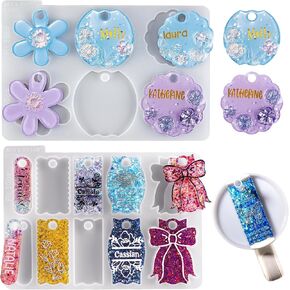 LET'S RESIN Name Plates Resin Molds, 16 Cavities 2Pcs Silicone Name Tag Resin Molds for Tumbler Cup Lid, Epoxy Resin Molds for Stanley Cups, Keychain, Resin Art