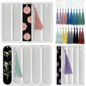 RESINWORLD Set of 3 Shiny Bookmarks Silicone Mold, Bookmark Resin Mold with Tassels, Small Medium Rectangle Bookmark Mold