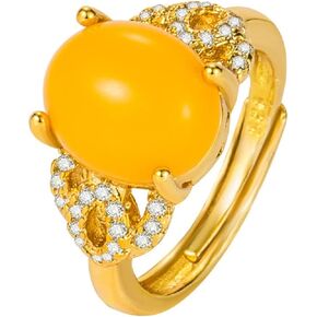 Ethnic style yellow beeswax ring with opening inlaid natural honey chicken oil yellow old beeswax amber ring (Yellow gold)