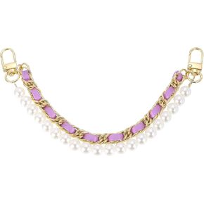 uxcell 10.2'' Pearl Purse Double Chain, Metal Purse Extender Chain, PU Leather Double Handle Wrist Chain, Purse Handbag Strap Replacement Chain (Red, Gold Chain)