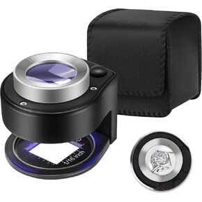 45X Jewelry Magnifier with 6 Light, Desktop Portable Coin Magnifier Sewing Magnifing Glass for Textile Optical Jewelry Tool Coins Currency Black