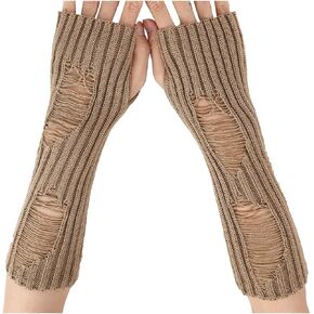 Mrotrida Women's Punk Fingerless Glove Cosplay Ripped Gloves for Halloween Costume Party 1Pair