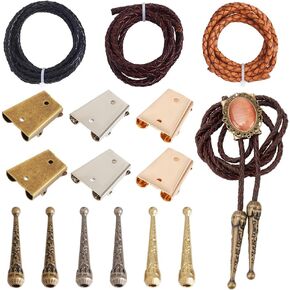 NBEADS Bolo Tie Making Kit, Bolo Tie Tips Replacement End Caps Kit Bolo Tie Buckle Accessories with 6 Pcs Alloy Cord End and 3 Pcs Iron Bolo Tie Slide Clasps for Bolo Tie Making