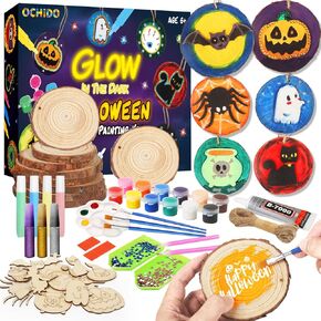 OCHIDO Halloween Wooden Painting Craft Kits for Kids,Halloween Crafts for Kids Party Favors,Glow in The Dark Painting Kit for Kids Ages 6-12,Halloween Decorations