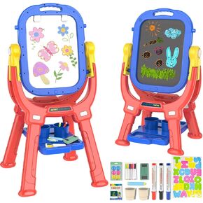 Easel for Kids, Toddler Art Easel Adjustable Standing, Magnetic Double Sided Easel with Painting Accessories Gift for Boys and Girls (Purple red)