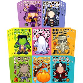 64 Sheets Halloween Party Games Stickers for Kids Make Your Own Halloween Stickers with 16 Different Designs Cute Halloween Party Favors Crafts Supplies