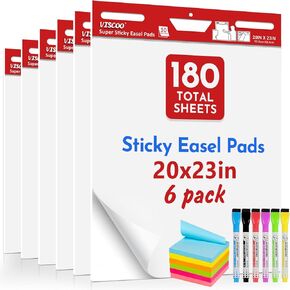 Thickened Sticky Easel Pad, 20 x 23 Inches Flip Chart Paper for Teachers,Giant Self-Stick Chart Paper for Wall, Anchor Chart Paper for Office Classroom with Sticky Note, 90 Sheets/3 Pads