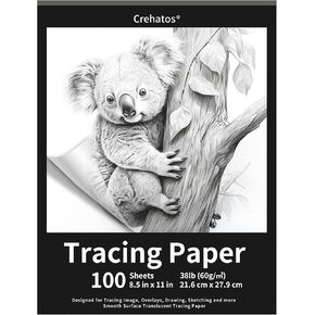 Crehatos 8.5" x 11" Tracing Paper, Translucent Tracing Pad, 100 Sheets 38lb/60gsm Vellum Art Paper