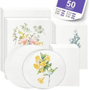 AROIC 50 Sheets Watercolor Paper Bulk, 6 Sizes 9" x 12",8" x 10",8" x 8" etc.(300 GSM), White Water Color Paper for Kids, Adults, Artists, Painting & Craft Paper, Watercolor Paper, Drawing Supplies