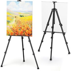Portable Art Painting Easel Stand - Adjustable Display Artist Tripod Metal Easel with 1 Bag for Table-Top/Floor Painting, Height from 17 to 66 inches, Sturdy for Drawing, Displaying - Silver